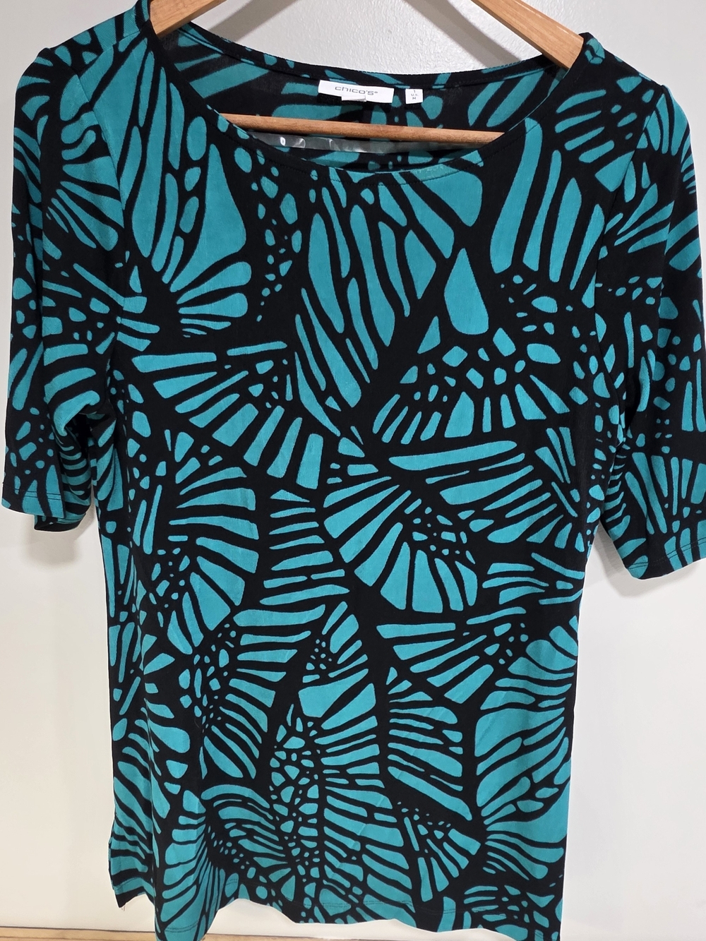 Chicos 1M Teal & Black Abstract Print Top